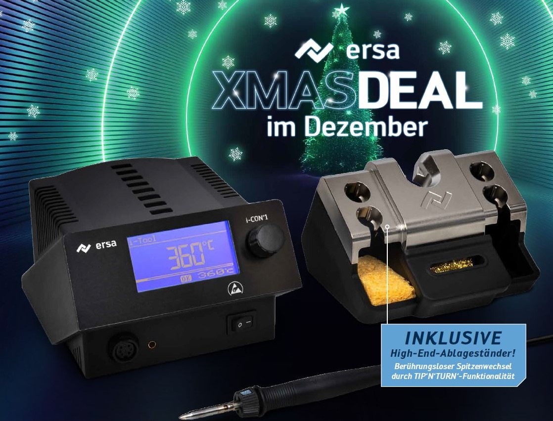 ERSA i-CON1 MK2 X-MAS-DEAL ESD Profi-Lötstation, mit i-TOOL 150W und Ablageständer 0A58, Auto-Standby